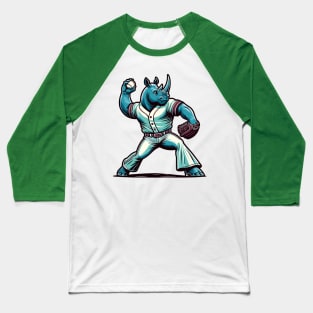 Throwback rhino pitcher - Vintage 1990s Cartoon Style Baseball Art Baseball T-Shirt